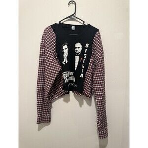 Reworked Upcycle Grunge Oversize Crop Godfather Flannel Sweater L/XL